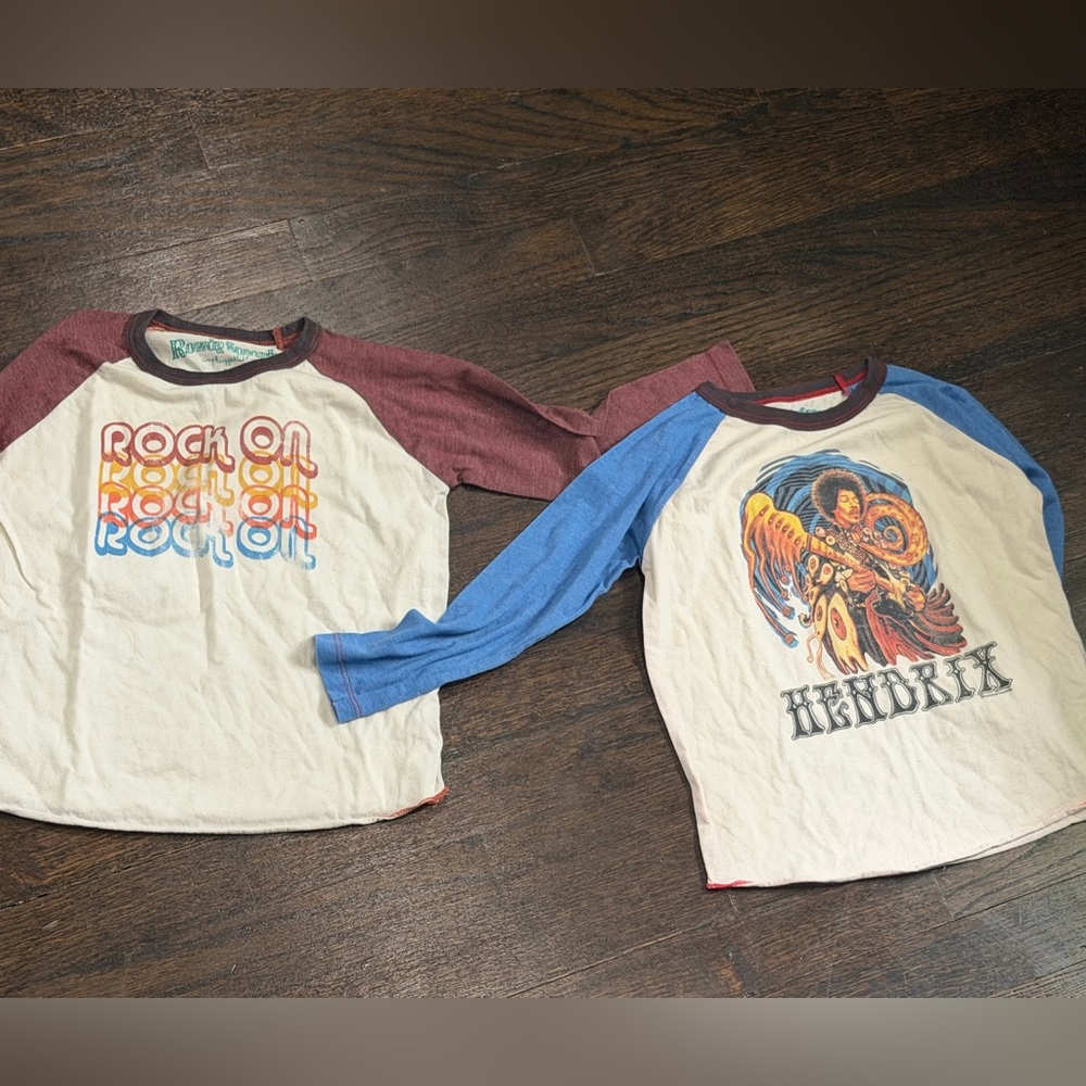Rowdy Sprout Cream Raglan Tees with Blue & Maroon Sleeves